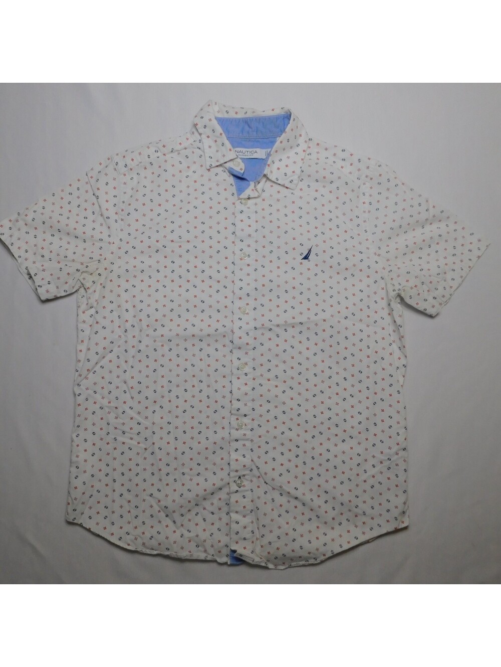 Nautica Men’s Shirt Size Small S Classic Fit White Geometric Print Short Sleeve
